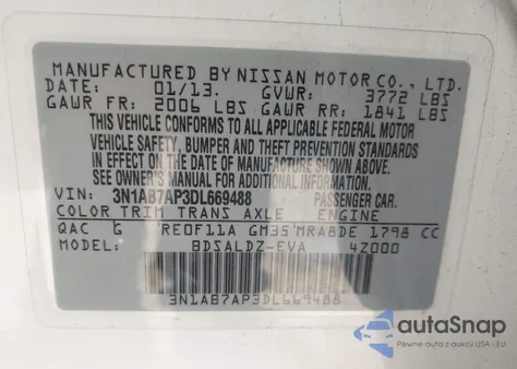 2013 Nissan Sentra Sv из США, поврежденный, VIN 3N1AB7AP3DL669488
